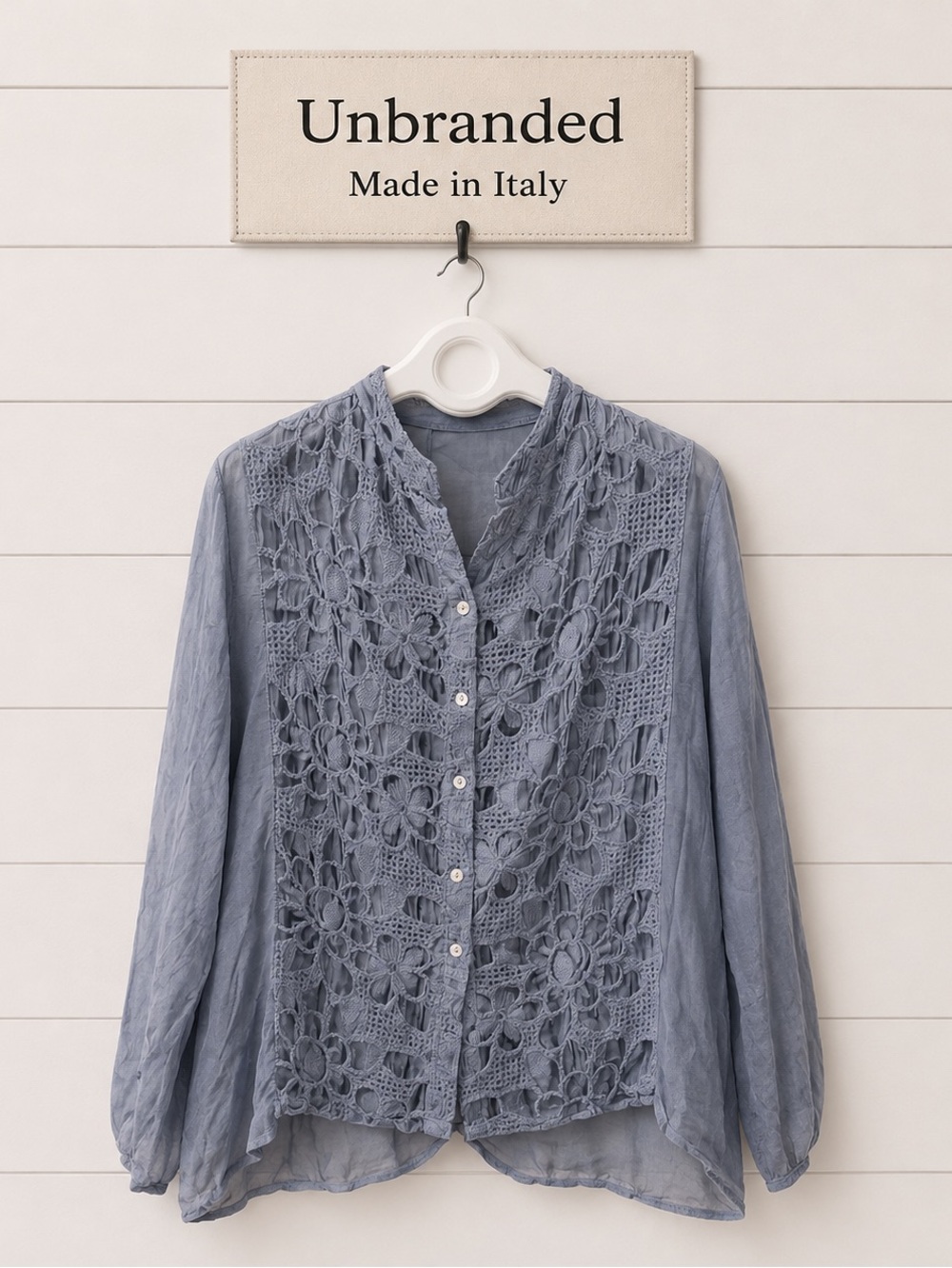 Italian Silk & Lace Shirt – Blue Grey – Size Not Tagged M/L